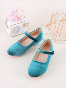 1 Pair Girls Green Hook And Loop High Heel Princess Shoes, Suitable For Spring And Autumn - Green - View 8