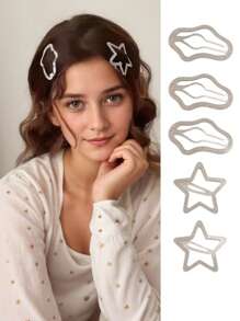 5 件装银色细闪云星发夹女童侧刘海夹后脑勺碎发Bb夹儿童头饰发夹 - 彩色 - 查看 5