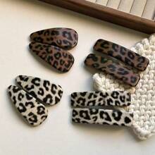 2pcs Leopard Pattern PU Leather Hair Clips, Bangs Clips, Side Clips,Hair Accessories,Hair Barrettes Claw Clips, School Stuff