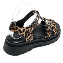 Double Strap Sandals With Adjustable Buckle And Thick Sole - LEOPARD - View 5