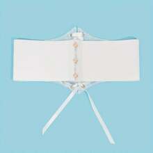 1pc Wide White Transparent Lace Sexy Belted Waist Wrap Dress Top Embellished Waistband Elastic Waistband Women Corset Belt For Dress,Waist Trainer Waist-Shaping For Waist Slimming And Tummy Control - White - View 4