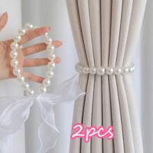 1 件/2 件装饰性窗帘系带，带仿珍珠蝴蝶结，DIY 窗帘系带夹，适用于客厅、办公室家居装饰