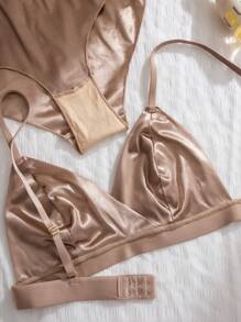 1 Set Women Plain Triangle Cup Seamless Comfortable Bra Set - Camel - View 6