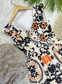 Long Dress PRINTED With Lining In CREPE Fabric, Beautiful And Fashionable - Black - View 4