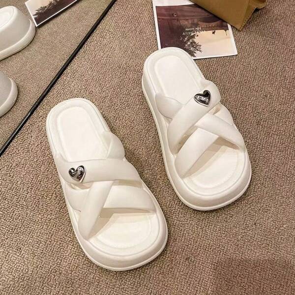Sandalias de verano con tiras cruzadas para mujer, sandalias estilo deslizante de suela gruesa de moda coreana, adecuadas para usar con vestidos y en la playa