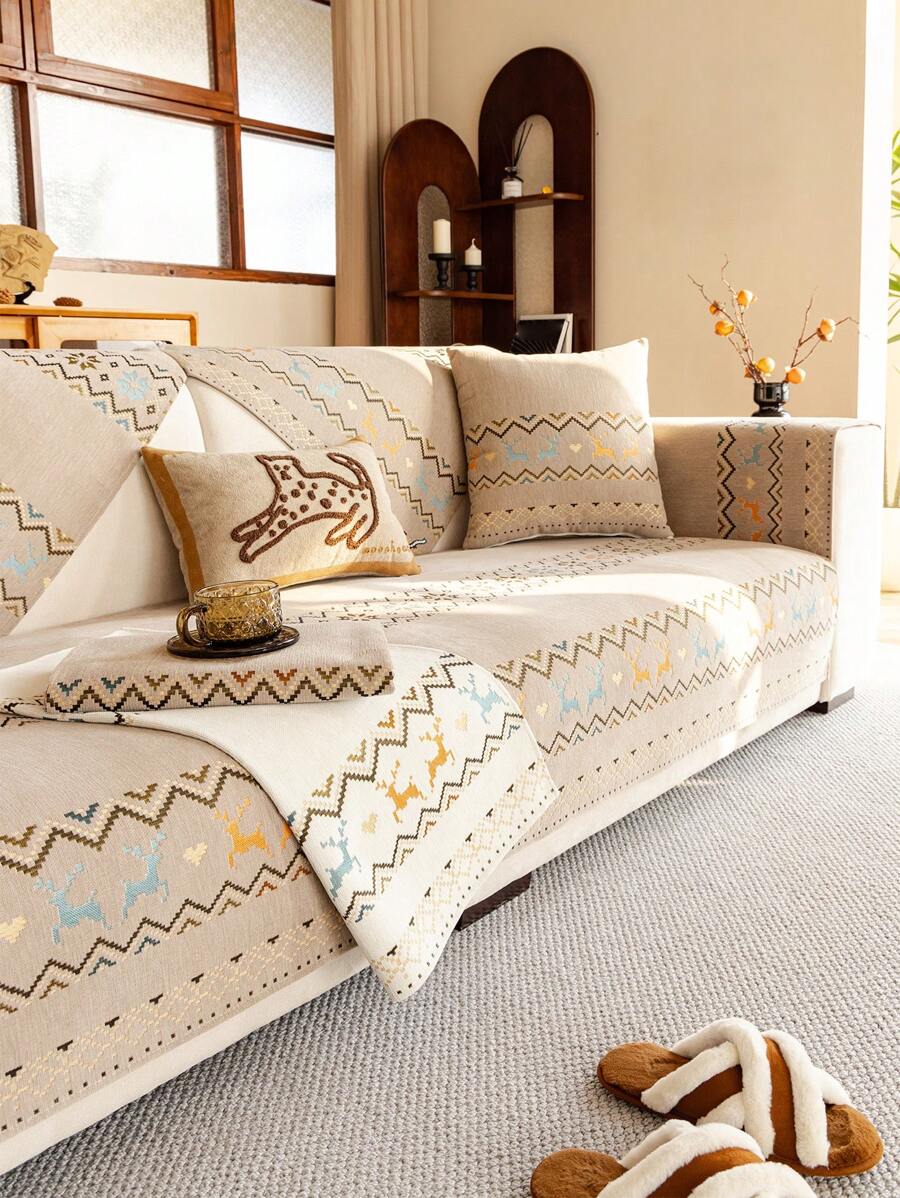 1 件雪尼尔沙发垫全天候防滑 - 咖啡棕 - 查看 1