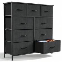Fabric Storage Dresser With 9 Drawers, Steel Frame And Wooden Top For Bedroom, Closet And Entryway