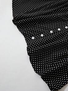 Floreya Summer Holiday Polka Dot Print Strapless Off Shoulder Buttoned Back Mini Dress, Fashion Retro Black Polka Dot Spaghetti Strap Ruffle A-Line Short Dress, French Minimalist Strapless Bodycon Dress - Black and White - View 10
