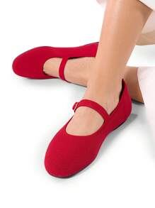 Women's Mary Jane Ballet Flat Foldable Knit Flats Arch Support Comfortable Casual Work Office Dressy Shoes - 紅色 - 查看 4