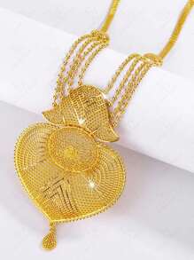 New Fashion Women Sweater Chain Dubai Gold Plated Long Necklace, Hollow Flower Copper Earrings, Gold Bead Chain Jewelry Set For Party Dress