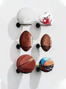 Soporte de pared para balones Soporte de exhibición de balones montado en la pared Soporte multiusos montado en la pared para baloncesto, fútbol, voleibol, fútbol americano y rugby - Regalo para el padre, estantería para balones que ahorra espacio para el hogar - Negro - Ver 2