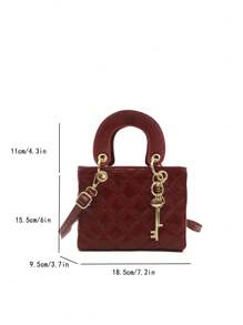 春夏新款女士手提包，太妃糖色，复古菱形图案迷你托特包，方形，拉链封口，可调节长肩带，小容量轻便斜挎包，母亲节最佳礼物 - 酒紅色 - 查看 7