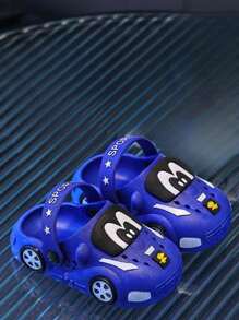 Kids Cartoon Car Slippers, Soft Bottom Indoor/Outdoor Toddler Sandals - Royal Blue - View 6