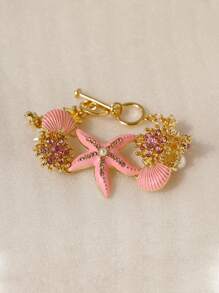 1入組異國情調海濱風格海洋海星＆珊瑚形合金＆鑽石＆貝殼手鍊，適合女性日常穿戴和旅遊 - 手鍊 - 查看 10