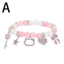 Sanrio 1 Pc Hello Kitty Cute Kitty Bracelet Stuff Kawaii Set Crystal Bead Elastic Friendship Bracelets Birthday Christmas Jewelry Gifts For Girl Girlfriend Best Friend Sister ﻿
