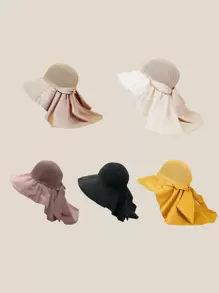 1pc Women's Solid Color Hollow Out Bowknot Sunscreen Versatile Shawl Cap, Suitable For Fashionable Commuting - Bucket Hat - View 11