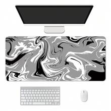 Fluid Pattern Gaming Mouse Pad For Desk,Desk Mat With Non-Slip Base,Large Mouse Pad Gaming Mousepad, Mouse Mat Desk Pad With Seamed Edges Mousepad For Gaming,Home,Black-Gray