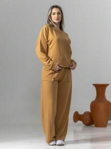 Sweatshirt Set Long Sleeve Blouse And Pants C3028 - Camel - View 3