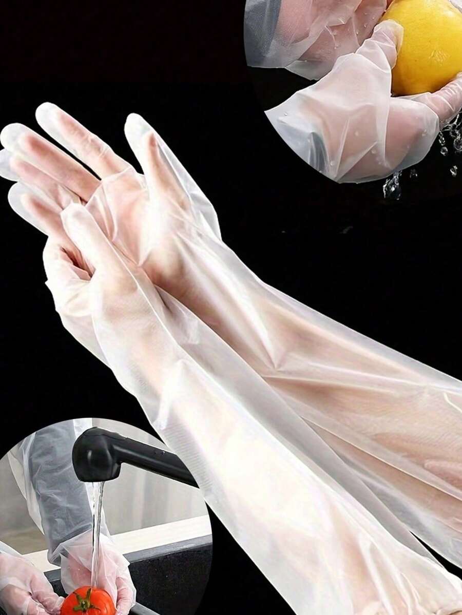 10/20/40 pièces Gants de bras jetables en PE, gants de ménage de cuisine étanches à rallonge longue avec cordon élastique