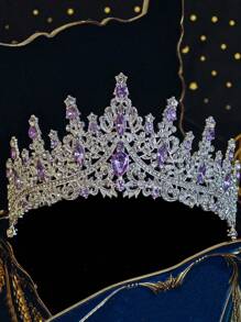 1 件合金水钻奢华全闪亮新娘皇冠头带，优雅水晶公主女王头饰，适合婚纱、派对、生日配饰 - 彩色 - 查看 18