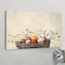 1pc Framed Canvas Poster, Easter Eggs Wall Art Canvas Paintings, Ideal Gift For Bedroom Living Room Corridor, Wall Art, Room Decoration - 彩色 - 查看 1