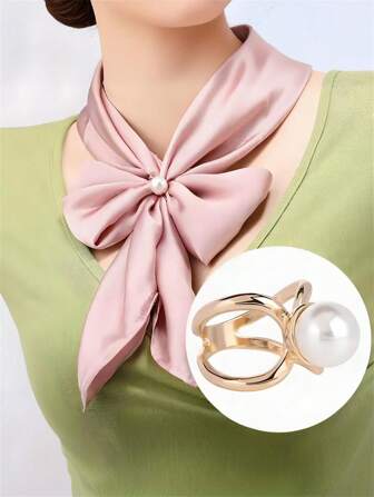 女士弧形十字珍珠围巾夹胸针，时尚珠宝礼物，可用作披肩架