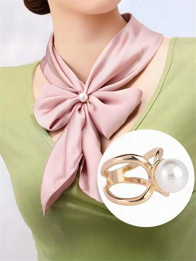 女士弧形十字珍珠围巾夹胸针，时尚珠宝礼物，可用作披肩架