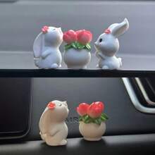 2/3 件复活节兔子汽车仪表板装饰、迷你树脂花瓶和兔子雕像、用于控制台和窗户展示的可爱汽车配件、非电动汽车装饰