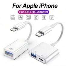 1pc Lightning Male To USB Female Adapter, OTG & Charger Cable Compatible With IPhone 14 Pro Max/14 Pro/14 Plus/14/13/12/11 Camera, Memory Stick, Flash Drive, Converter Charging Distributor - White - View 1