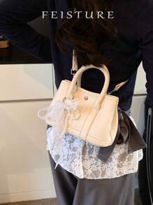 1pc FEISTURE Lychee Pattern Large And Small Handbag With Shoulder Strap, Suitable For Girls, Women, College Students, Office Ladies, Great For Work, Business, Commute, School