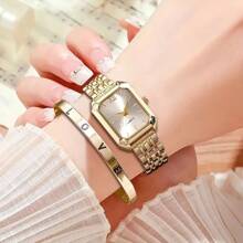 Fashion Ladies' Two Pieces Quartz Watch Series, Featuring A Stylish Square Case, Luxurious Gold Strap, Battery, And Accompanied By A LOVE Bracelet. The Perfect Casual Gift For Her Or Her Mother On Valentine's Day, Birthday, Or Christmas.