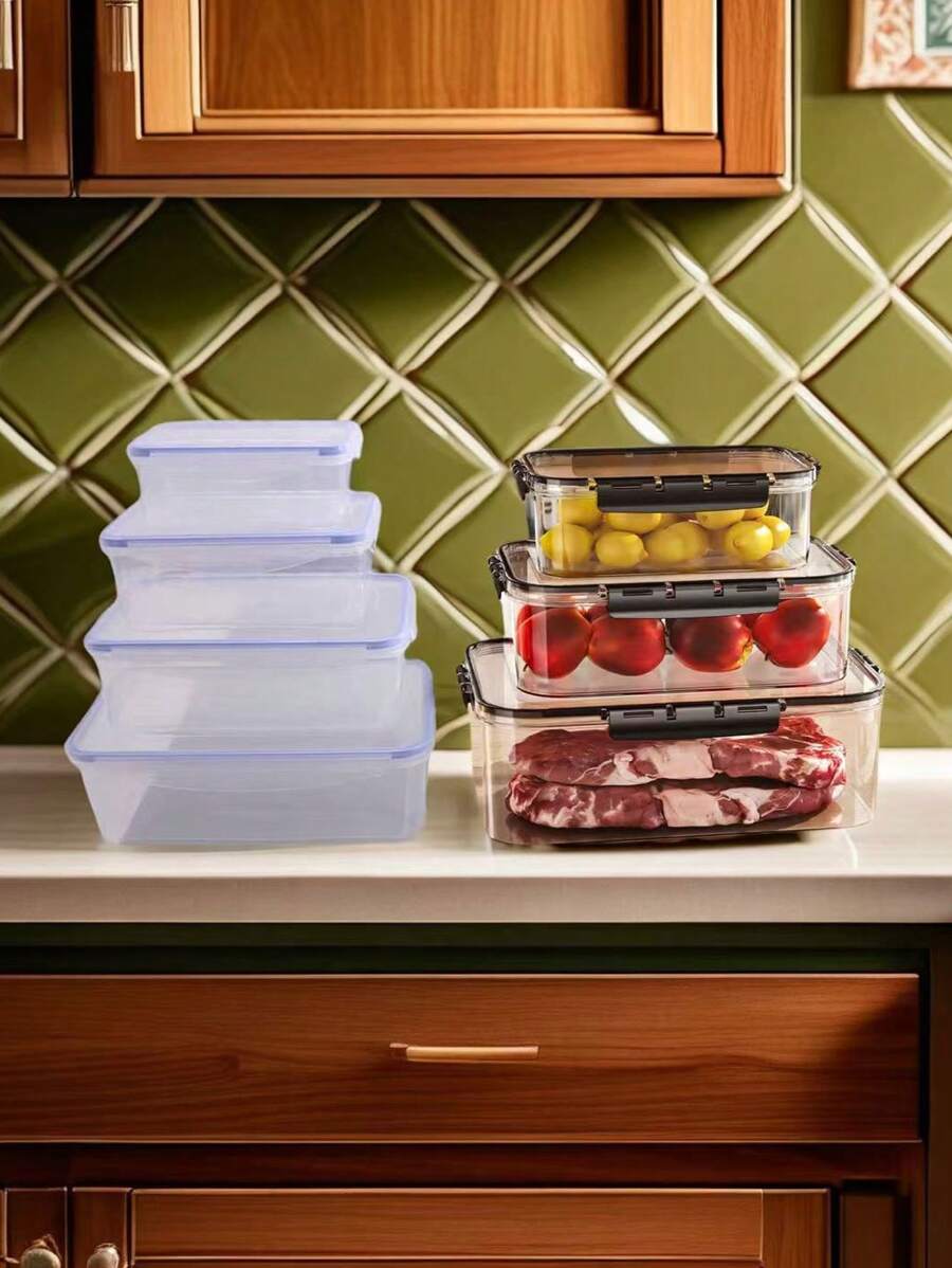 1pc/3pcs/4pcs Large Capacity Sealed Food Storage Container, Transparent PET Material Lunch Box For Home - Multicolor - View 1