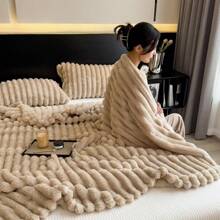 1pc Soft Fluffy Rabbit Fur Fleece Blanket, Warm Throw Blanket For Nap, Office, Sofa, Solid Color Small Blanket, Multi-Use