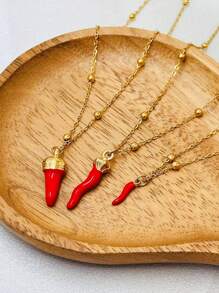 1pc Minimalist Chili Pepper Necklace, Stainless Steel Material With Vacuum Plating, Long-Lasting Color