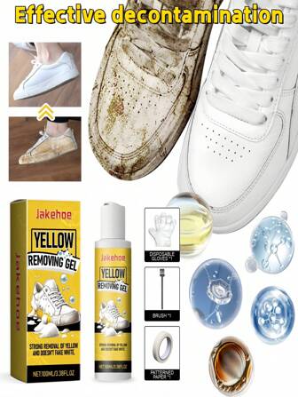 小白鞋清洁凝胶运动鞋小白鞋清洁污垢黄边白色鞋面。