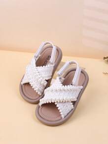 Girls' Casual Summer New Sandals, Small/Medium Kids Flat Beach Shoes, Hook-And-Loop Closure Children Sandals - Beige - View 5