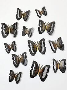 12 pièces Décorations de papillons pliables 3D et pailletés, pour restaurant, salon, chambre à coucher stickers personnalisés