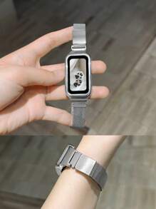 1pc Stainless Steel Protective Case & Magnetic Loop Wristband Strap Set Compatible With Xiaomi Mi Band 9/8/7/6/5/4/3, Mi Band 8/9 Active, Redmi Band 2 - Silver - View 17