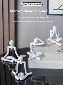 4 stuks creatieve abstracte menselijke standbeelden, moderne minimalistische contemplatieve sculptuur, woondecoratie voor woonkamer, bureau