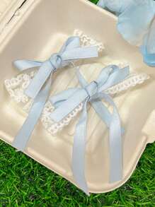 2pcs Lace Bow Ribbon Hairclips, Cute Dual Ponytail Side Clips For Girls - Multicolor - View 7