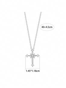 1pc S925 Sterling Silver Cross Pendant Niche Luxurious Necklace, Delicate Collarbone Chain, Gentle Style Daily Wear Gift - Cross - View 3