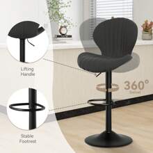 Nalupatio Bar Stools Set Of 2 ,Breakfast Bar Stools ,Backrest Kitchen Barstools ,Wooden Bar Chair Fabrics ,Modern Adjustable Swivel - 黑色 - 查看 3