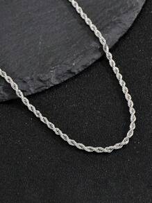 A Fashionable And Cool Men's Stainless Steel Twisted Rope Necklace Suitable For Daily Wear, Hip-Hop Style, Jewelry - Silver - View 5