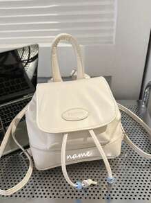 1 Piece Pu Customizable Text, Name Drawstring Magnetic Buckle Retro Fashion Solid Color Backpack Girl's Bag, Fashionable Casual Simple Travel Small Backpack, Comfortable Adjustable Shoulder Strap, Smooth And Versatile, Suitable For Daily Outings And Play Use, Is A Perfect Gift For Girls (Excluding Pendant) - Simple Backpack - View 14