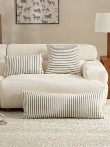 1 件，100% 涤纶农舍枕套，现代风格抱枕套，米色和黑色条纹靠垫套，沙发椅家居装饰客厅装饰四季装饰 - 米色 - 查看 3