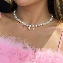 1pc Custom Personalized Name Necklace, Natural Shell Pearl Necklace, Pendant With Enamel Craft, Handmade Beads, Perfect Holiday Gifts, Wedding Gifts, Valentine's Day Gifts, Mother's Day, Father's Day, Girlfriend Birthday, Anniversary, Family, Friends,