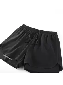 2025 年夏季新款女士运动短裤，带衬里防暴露设计和口袋，休闲户外运动服 - 黑色 - 查看 3