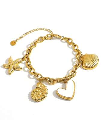 1 pezzo Ciondolo di lusso in acciaio inossidabile placcato in oro 18K a forma di stella marina, conchiglia, cuore, collana e braccialetto a pendente resistente alla sbiadimento nello stile INS