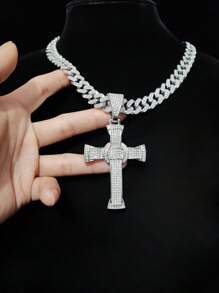 1 Pingente em forma de cruz de hip hop e corrente cubana de Miami, colar com pingente de hip hop unissex da moda, adequado para uso diário ou festas, 2 estilos de corrente disponíveis