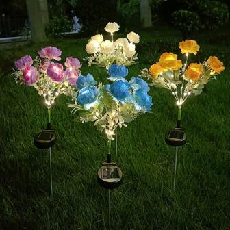 Solar Garden Lights Outdoor Decorative, Solar Flowers Lights With 7 Bigger Peony Flower LED Solar Powered Waterproof For Yard Pathway Decor Mother's Day Gardening Gifts Garden Party Decoration